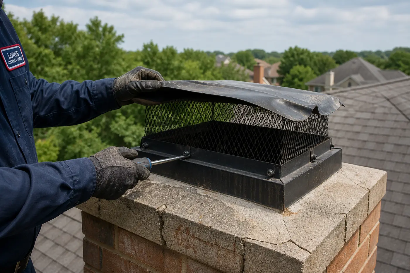 Lowes Chimney Sweep service illustration for Chimney Cap Repair Cost in Dallas in a Dallas Fort Worth home