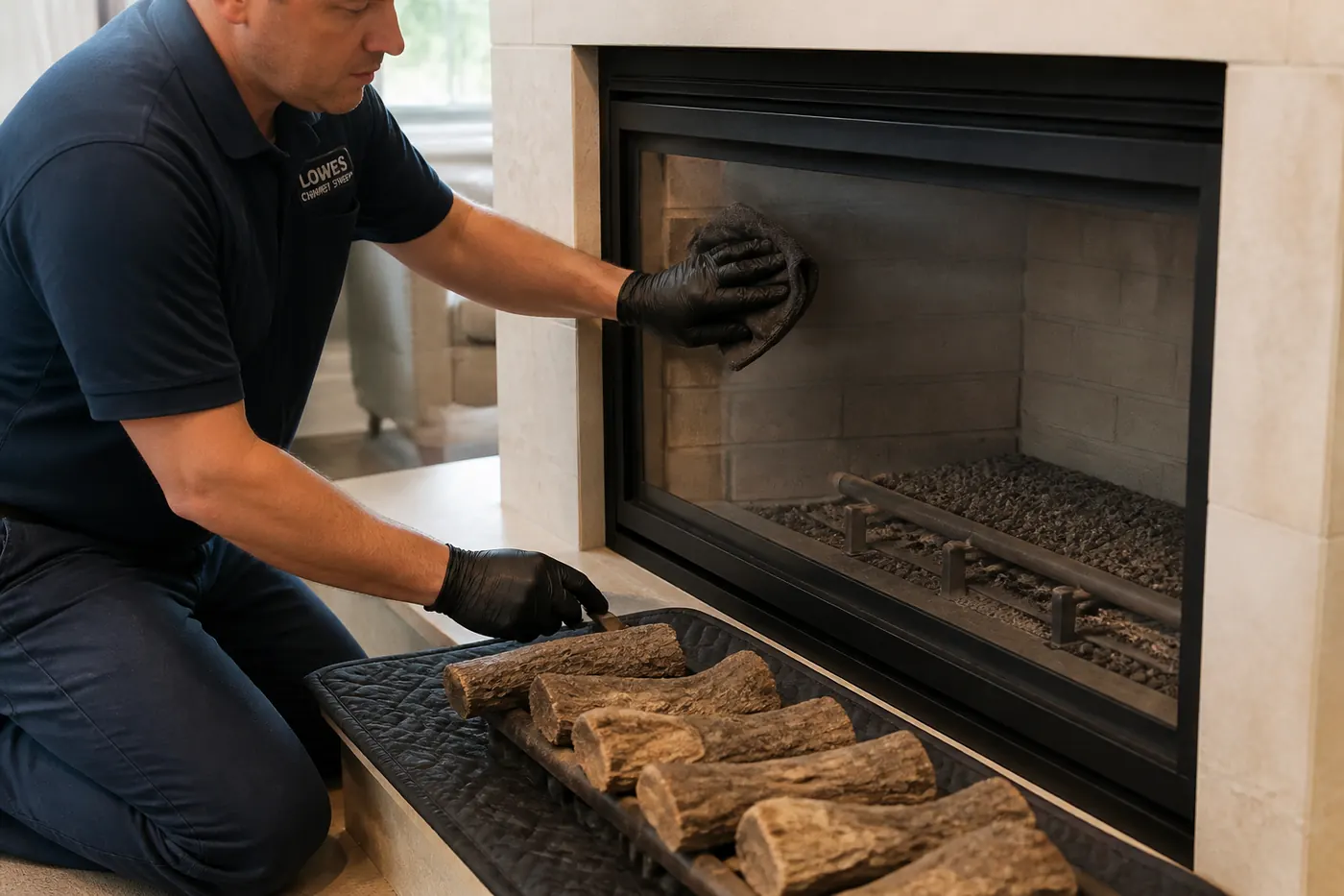 Lowes Chimney Sweep service illustration for Gas Fireplace Cleaning Cost in Dallas in a Dallas Fort Worth home