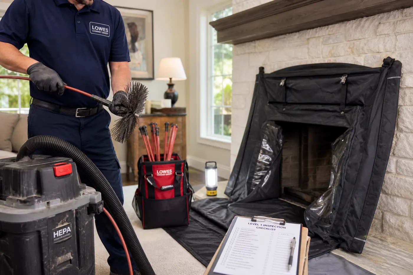 Lowes Chimney Sweep service illustration for Chimney Sweep + Inspection Package Cost in Dallas in a Dallas Fort Worth home