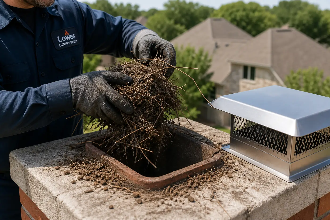 Lowes Chimney Sweep service illustration for Animal Removal & Chimney Cap Exclusion Cost in Dallas in a Dallas Fort Worth home