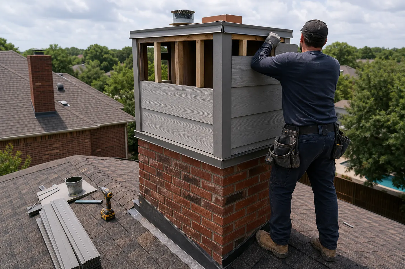 Chimney chase rebuild in Dallas-Fort Worth, TX by the Lowes Chimney Sweep crew