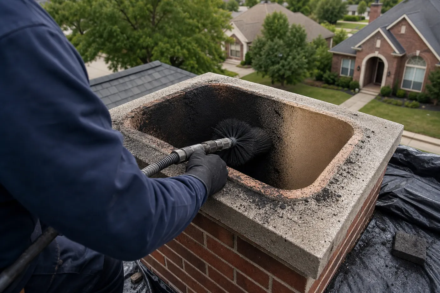 Chimney deep cleaning in Dallas–Fort Worth, TX by the Lowes Chimney Sweep crew