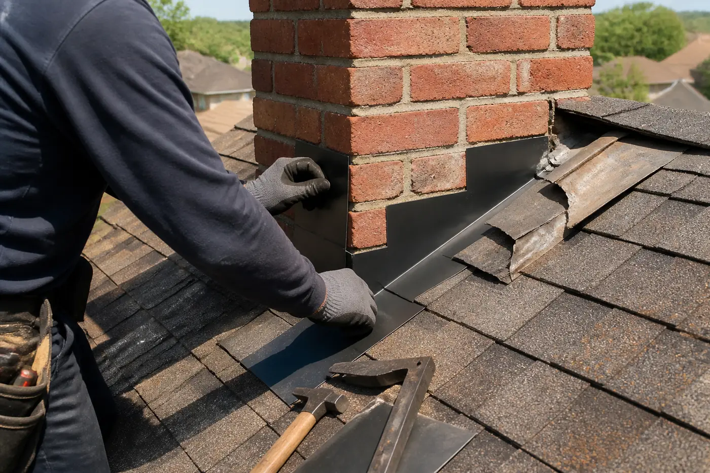 Chimney flashing replacement in Dallas–Fort Worth, TX by the Lowes Chimney Sweep crew