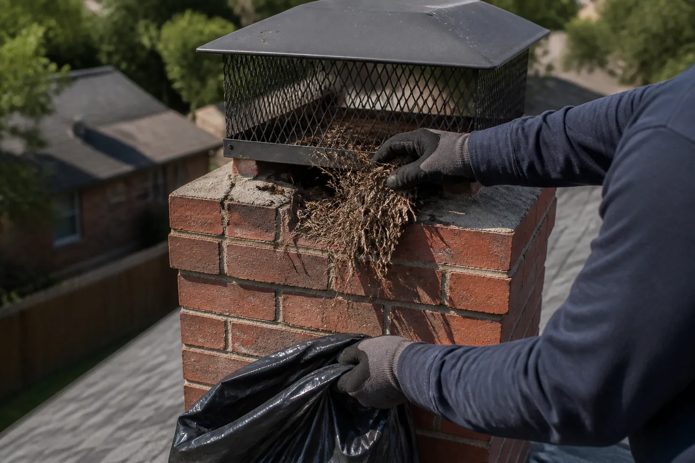 Chimney nest removal in Dallas–Fort Worth, TX by the Lowes Chimney Sweep crew