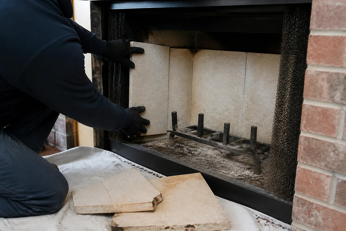 Firebox panel replacement in Dallas–Fort Worth, TX by the Lowes Chimney Sweep crew