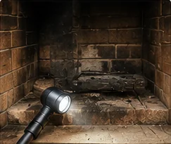 Fireplace inspection of firebox and interior components