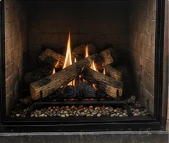 Gas fireplace repair with burner and logs