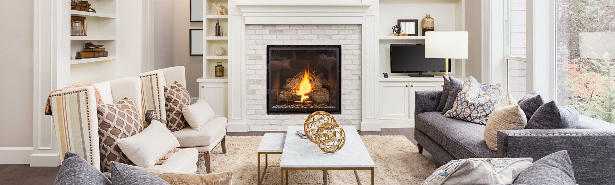 Clean fireplace firebox and hearth after a professional fireplace cleaning in a Texas home