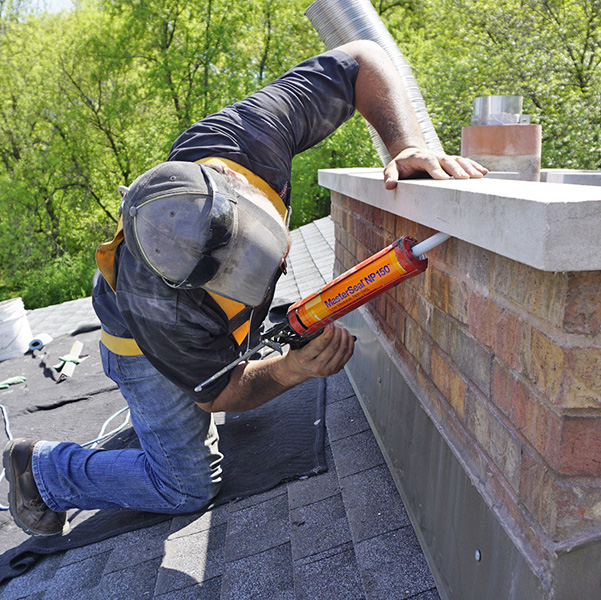 Chimney masonry repair work on a DFW home