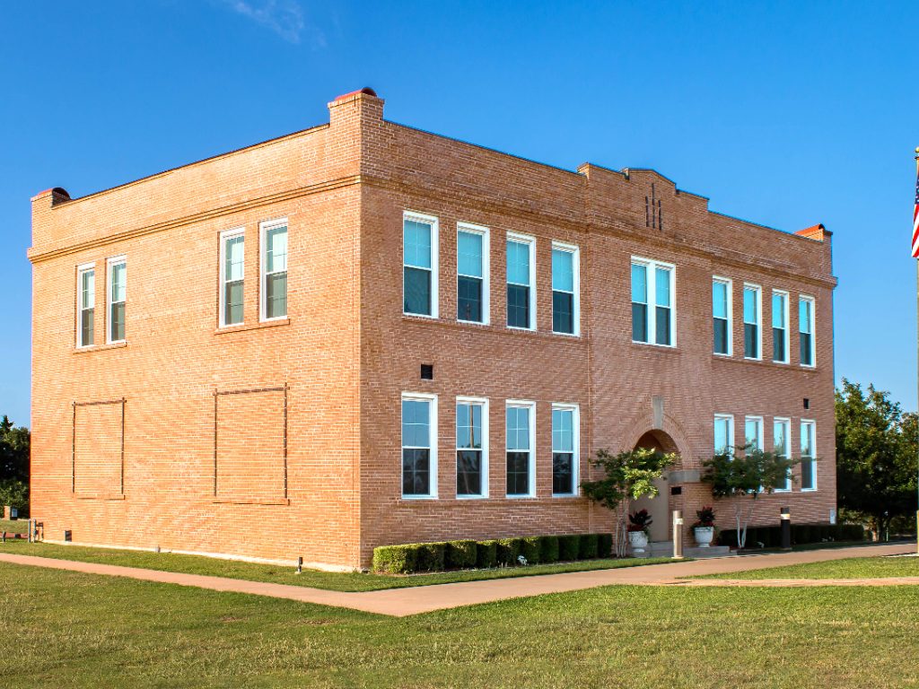 The historic Old Bedford School building in Bedford, Texas