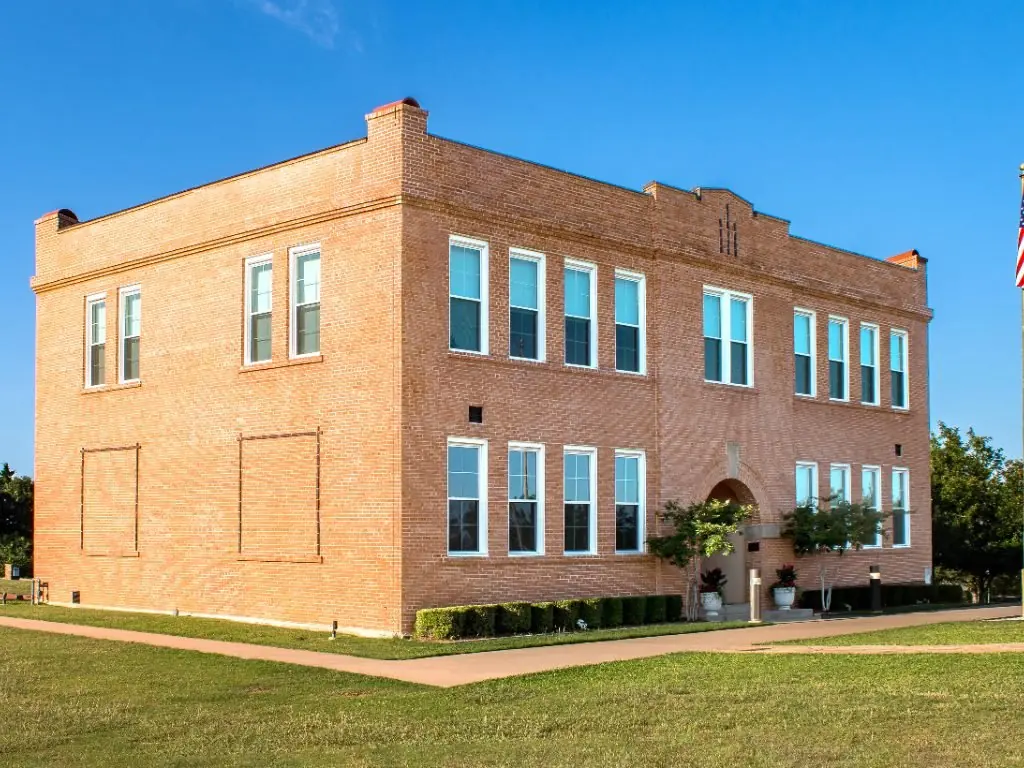 The historic Old Bedford School building in Bedford, Texas