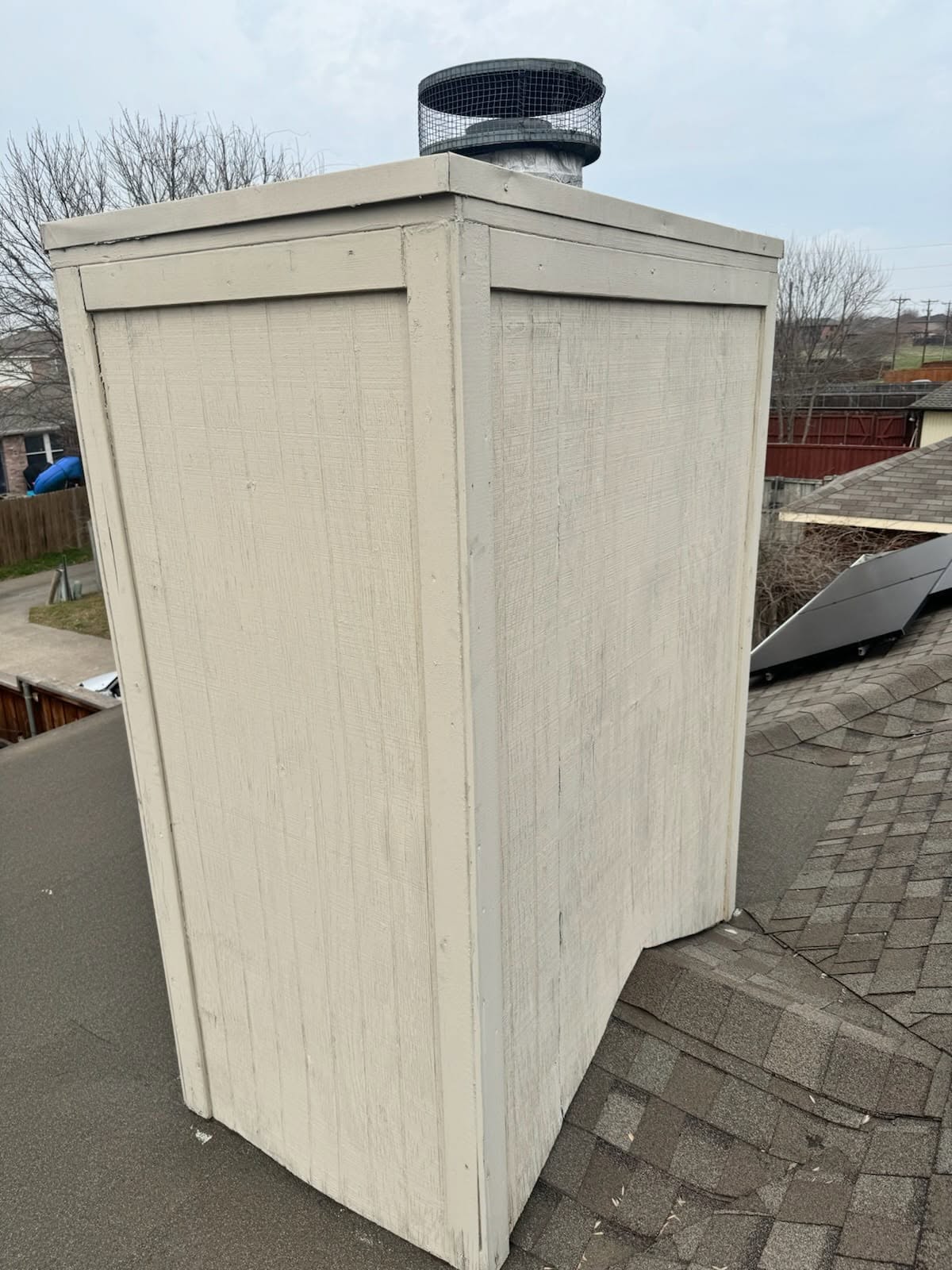 Chase repaired with new siding, sealed and finished