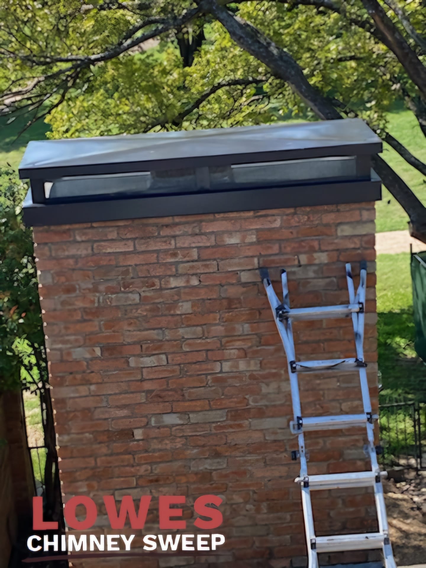 Custom-made chimney cap installed on top of new metal crown cover after repair