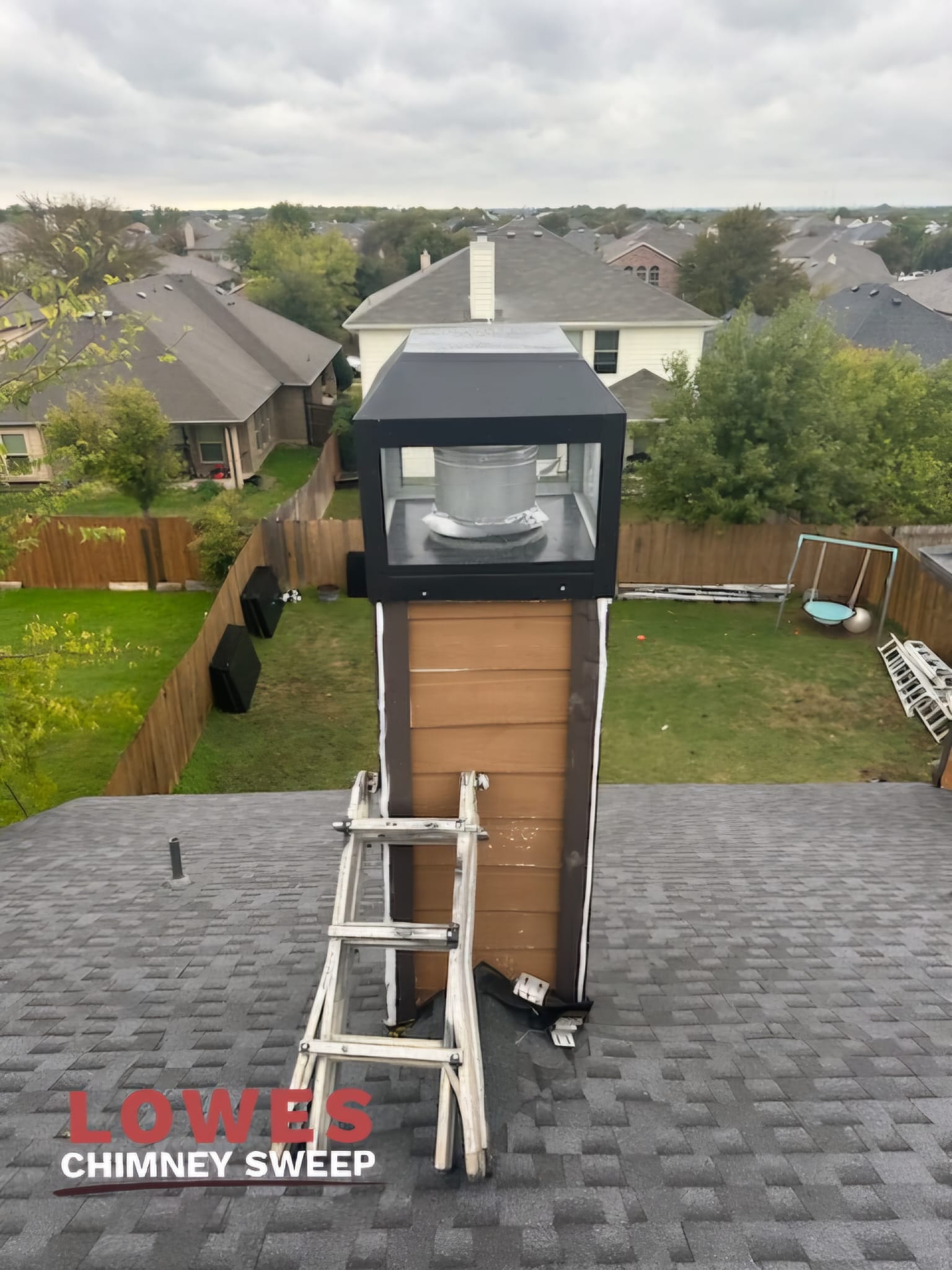 Custom-fabricated cap fitted to the chimney’s exact measurements