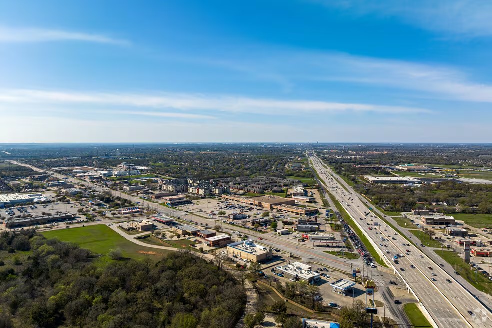 Aerial view of Corinth, Texas neighborhoods along the I-35E corridor