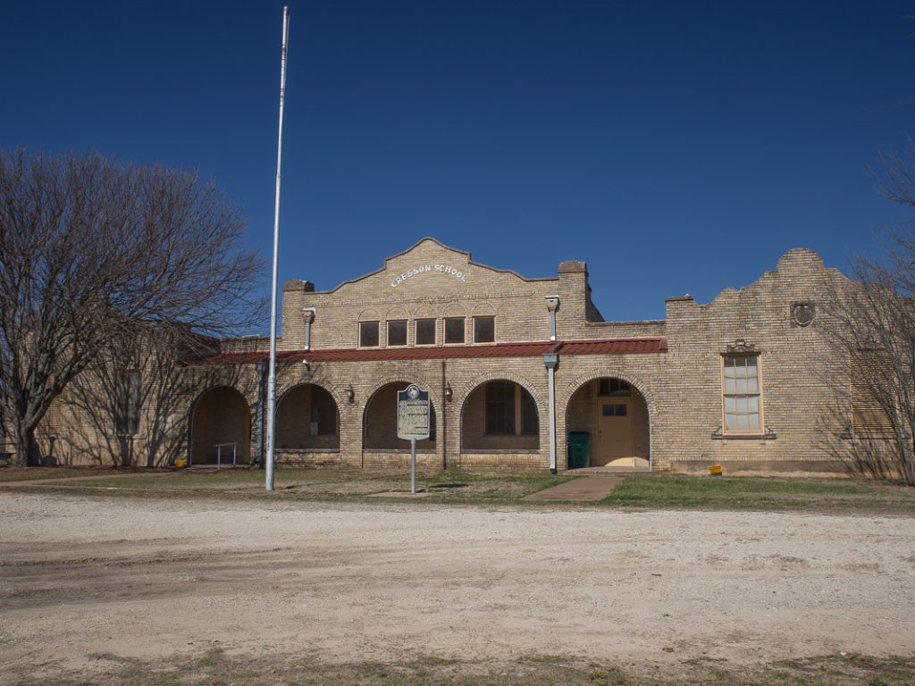 The historic 1931 Cresson School building in Cresson, Texas
