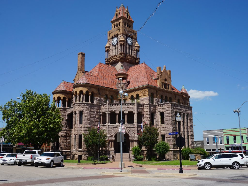 The 1896 pink granite Wise County Courthouse in Decatur, Texas