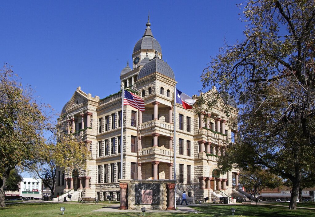 The 1896 Denton County Courthouse on the square in Denton, Texas