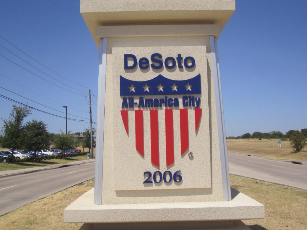 The City of DeSoto welcome sign in DeSoto, Texas