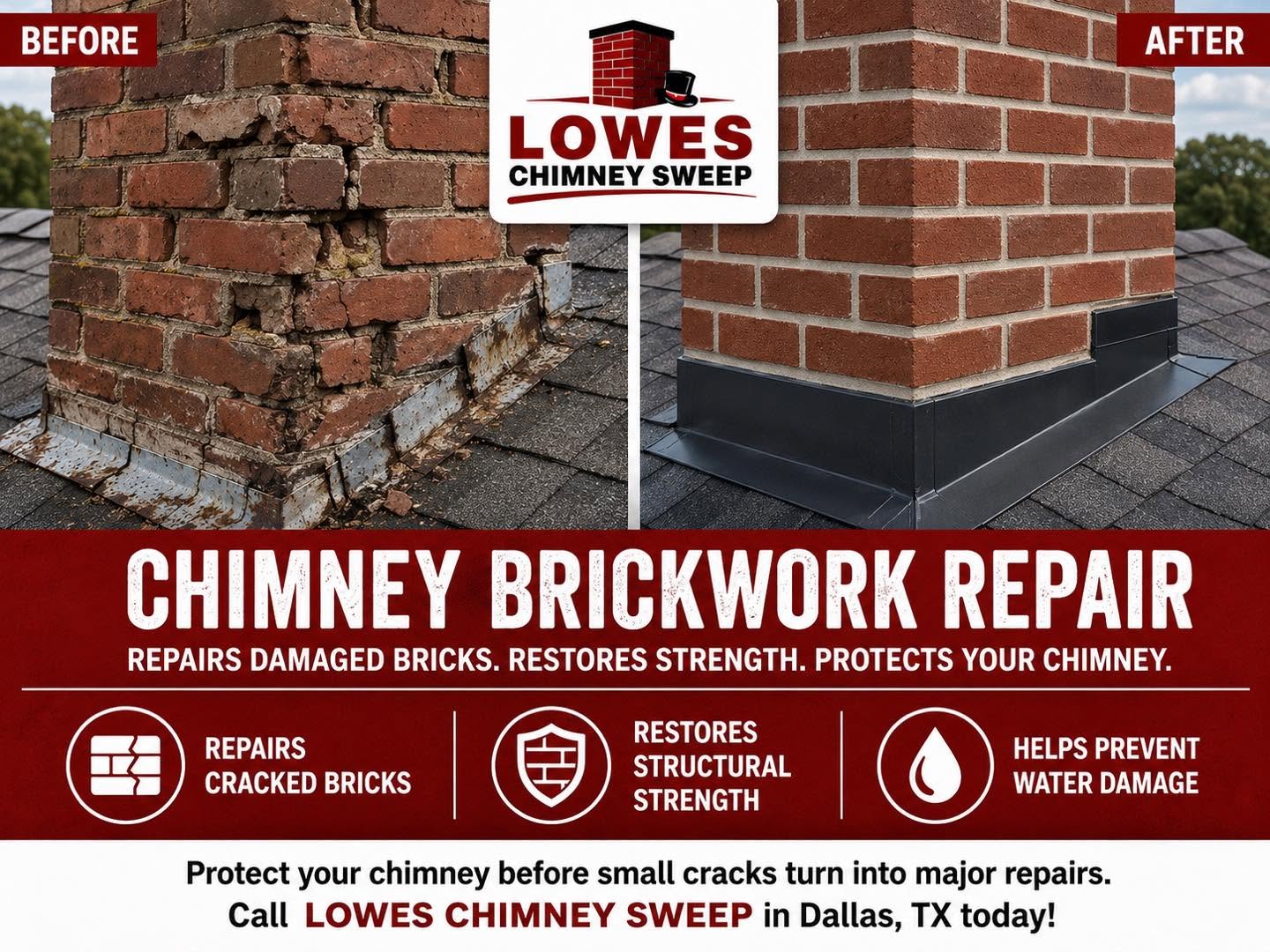 Chimney brickwork repair, before and after