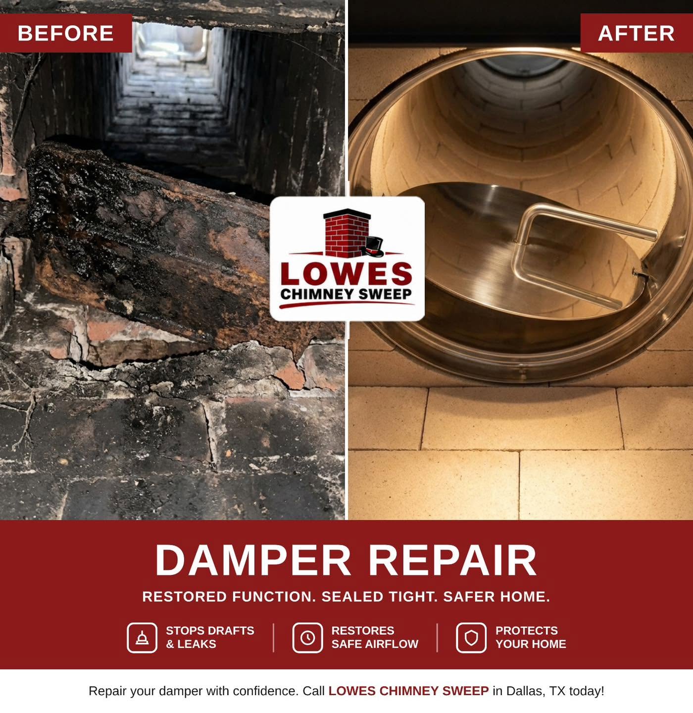 Creosote removal and flue cleaning, before and after