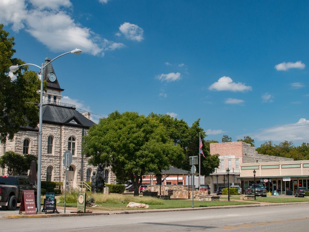 Historic stone buildings in downtown Glen Rose, Texas