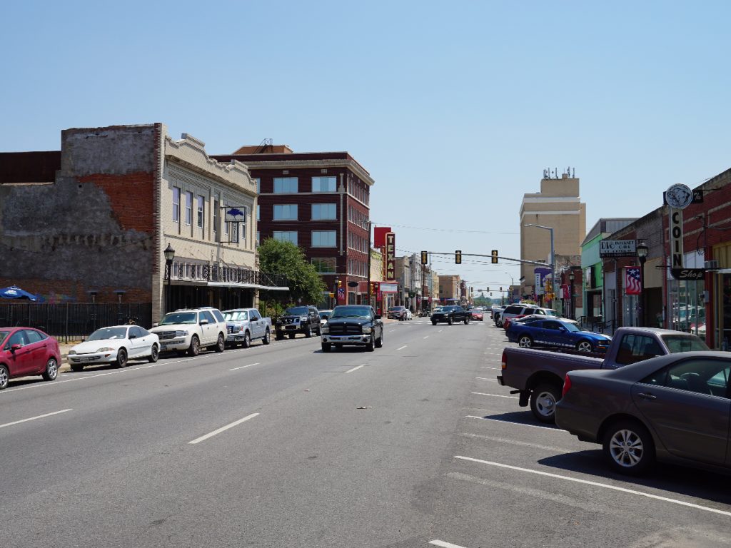 Historic buildings along Lee Street in downtown Greenville, Texas
