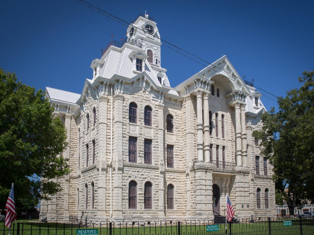 The restored 1890 Hill County Courthouse in Hillsboro, Texas