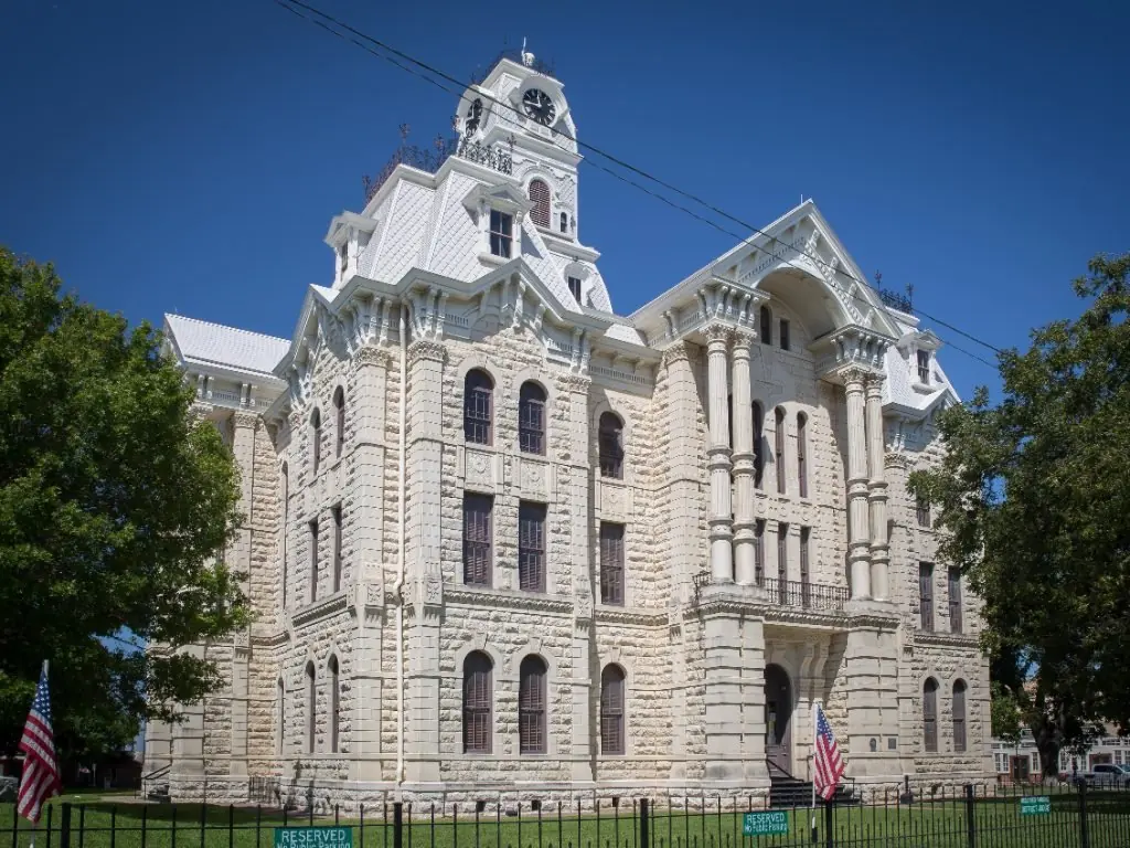 The restored 1890 Hill County Courthouse in Hillsboro, Texas