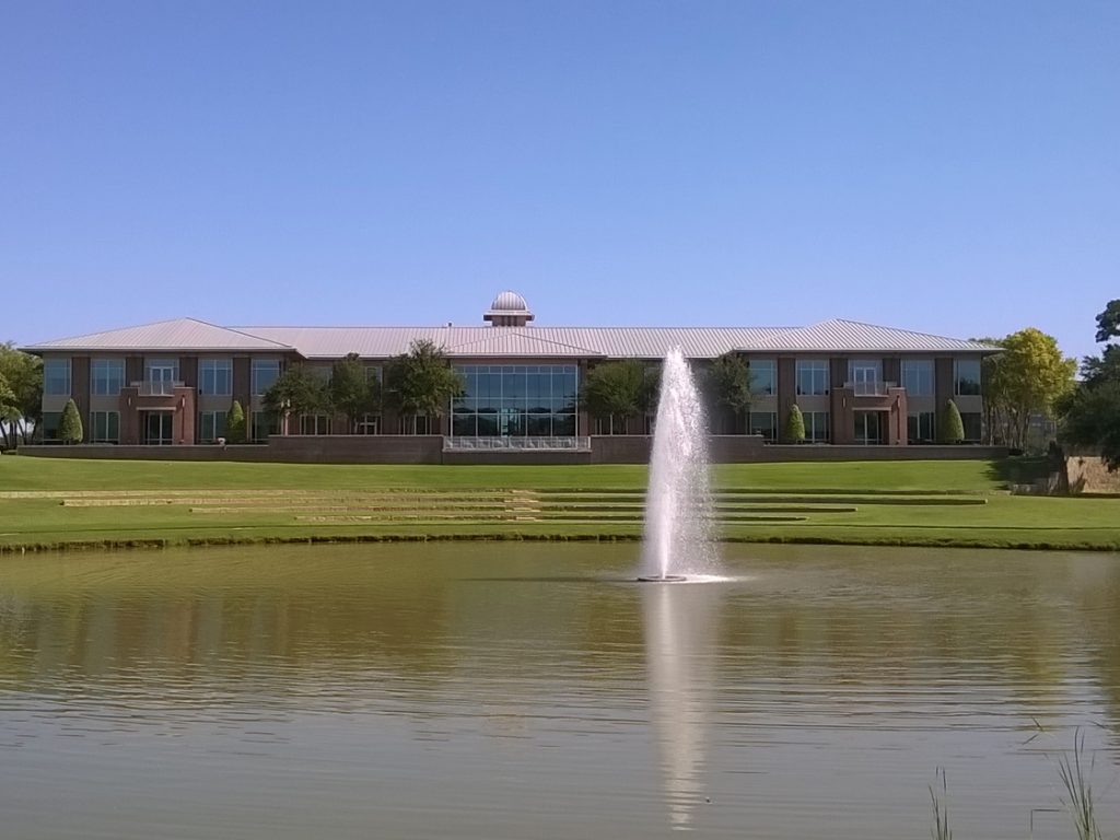 Keller Town Hall beside the lake at Keller Town Center in Keller, Texas