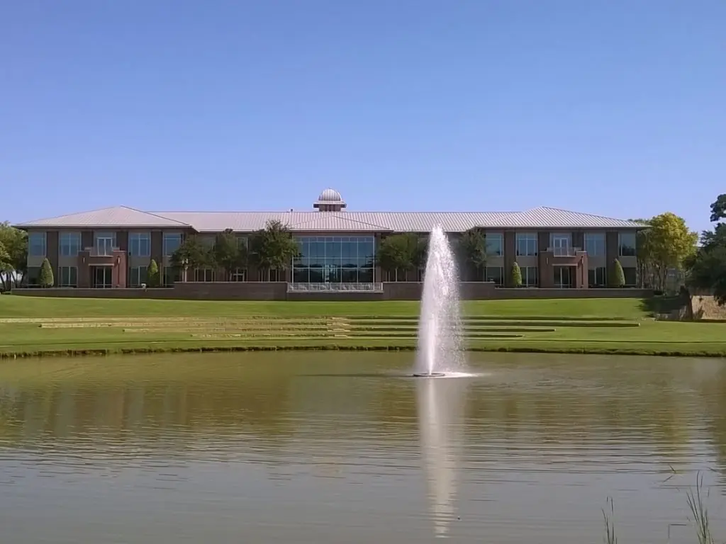 Keller Town Hall beside the lake at Keller Town Center in Keller, Texas