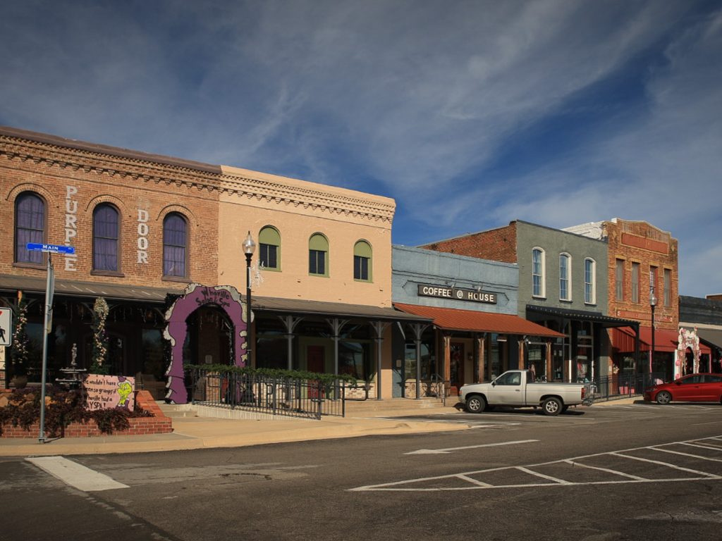 Historic buildings on the downtown square in Pilot Point, Texas