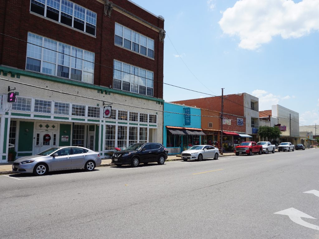 Historic buildings along Travis Street in downtown Sherman, Texas